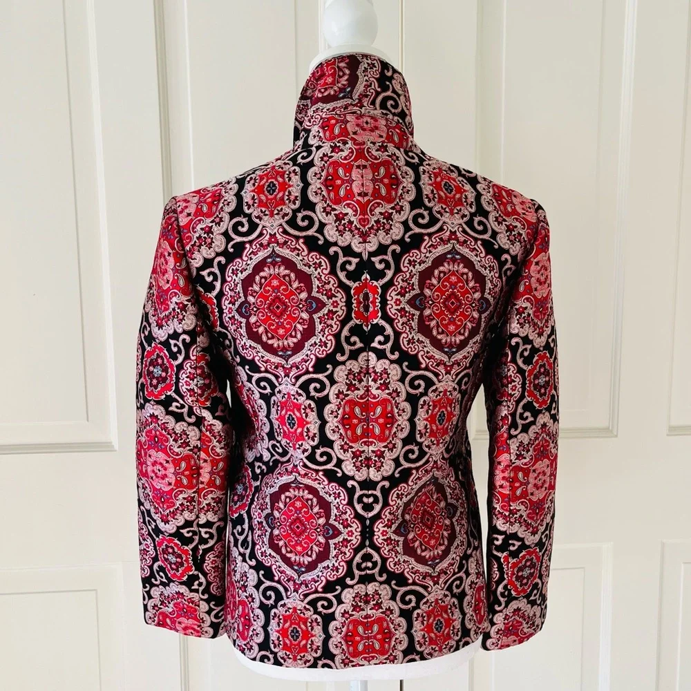 Kate Spade red black brocade jacket 2